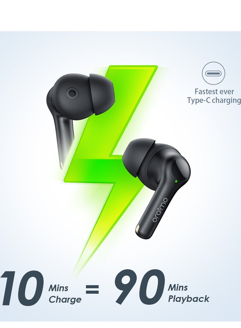 Oraimo - FreePods 3C True Wireless Earbuds Bluetooth Earphone with 4-Mic Call Noise Cancelling,36H Playtime Bluetooth Headphones in-Ear Earbuds with Stereo Bass,Waterproof for Sport Black - Image 1