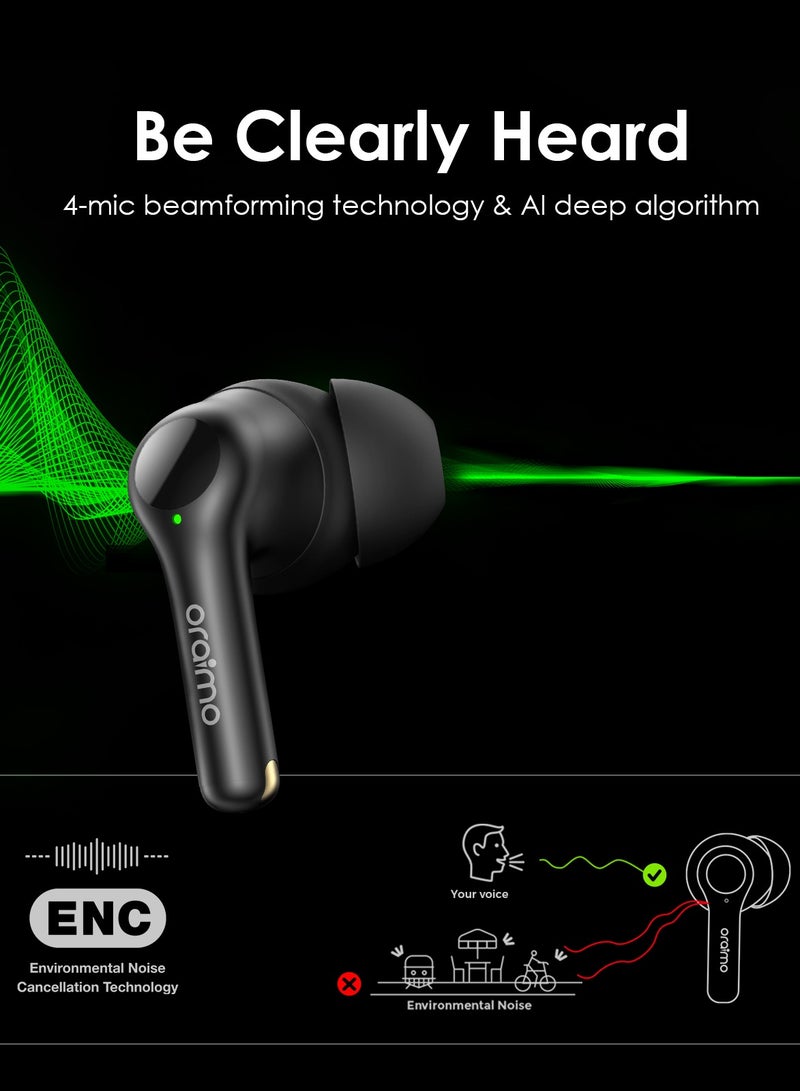 Oraimo - FreePods 3C True Wireless Earbuds Bluetooth Earphone with 4-Mic Call Noise Cancelling,36H Playtime Bluetooth Headphones in-Ear Earbuds with Stereo Bass,Waterproof for Sport Black - Image 1