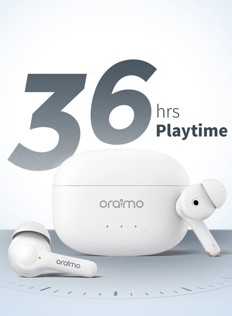 Oraimo FreePods 3C True Wireless Earbuds Bluetooth Earphone with 4-Mic Call Noise Cancelling,36H Playtime Bluetooth Headphones in-Ear Earbuds with Stereo Bass,Waterproof for Sport White - Image 2