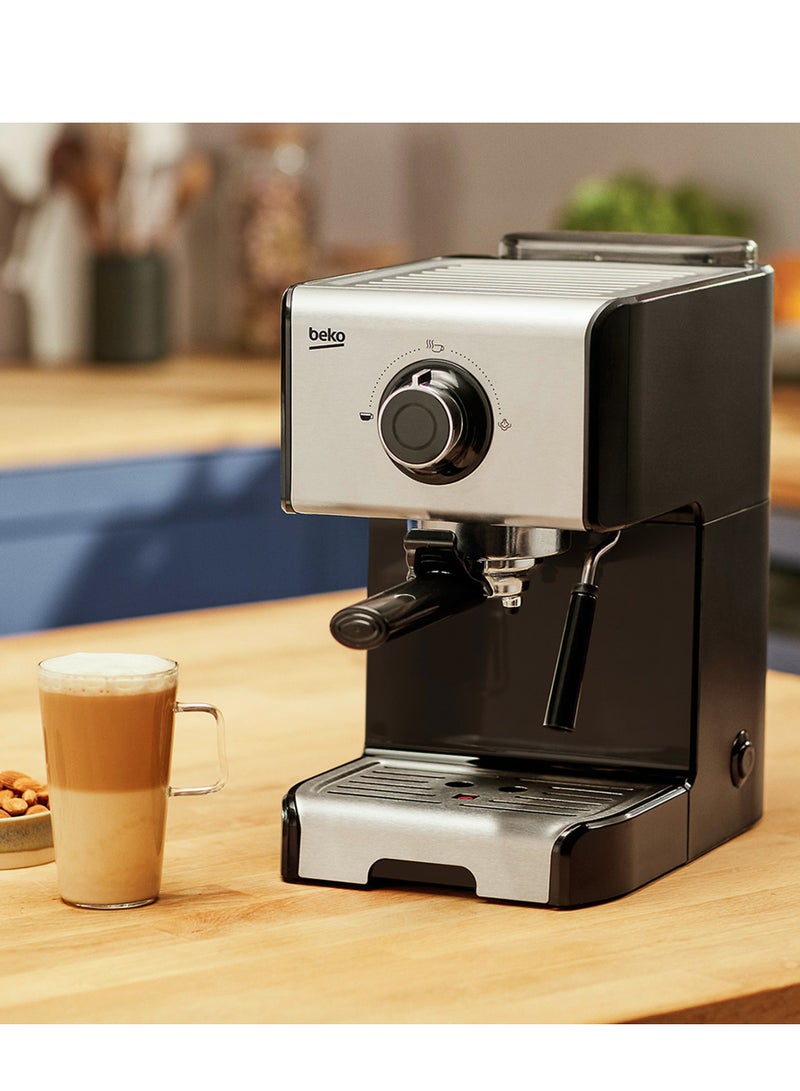 Beko - Espresso Machine 15 Bar Pump Pressure One Touch Brews Espresso Removable Drip Tray & Water Tank Integrated Milk Steamer 1200 ml CEP5152B Stainless Steel - Image 1