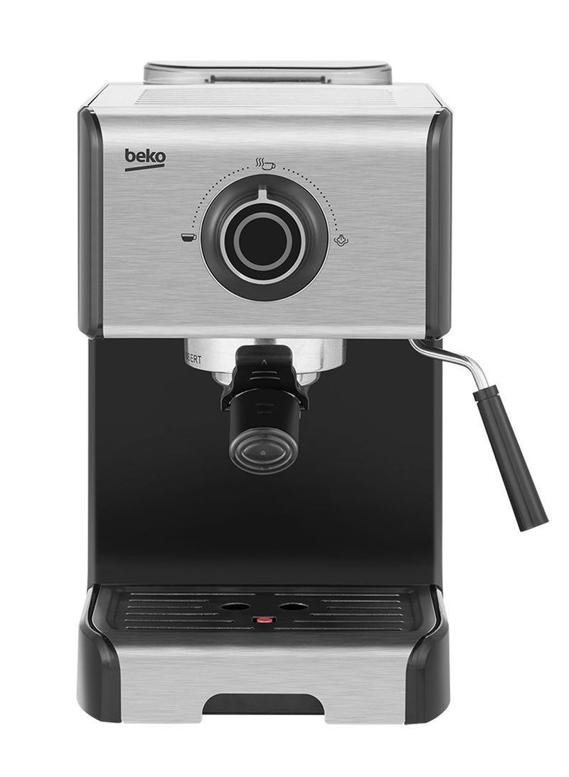 Beko - Espresso Machine 15 Bar Pump Pressure One Touch Brews Espresso Removable Drip Tray & Water Tank Integrated Milk Steamer 1200 ml CEP5152B Stainless Steel - Image 1