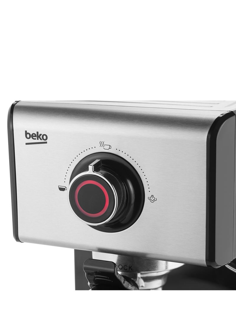 Beko - Espresso Machine 15 Bar Pump Pressure One Touch Brews Espresso Removable Drip Tray & Water Tank Integrated Milk Steamer 1200 ml CEP5152B Stainless Steel - Image 1