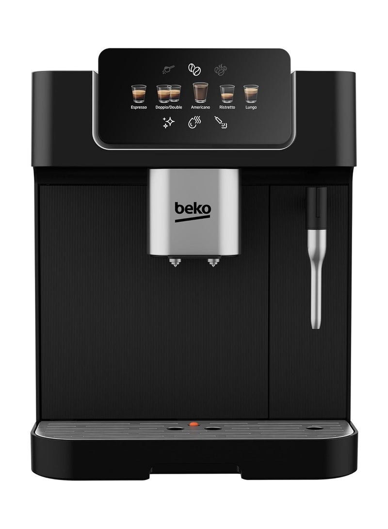 Beko - Bean To Cup Espresso Coffee Machine, Water Tank Capacity, B 19 Bar Pressure, 1350W, 13 Griding Levels, Milk Frother, 5 Preset Coffee Options, LCD Display 2 L CEG7302B ‎Black - Image 1