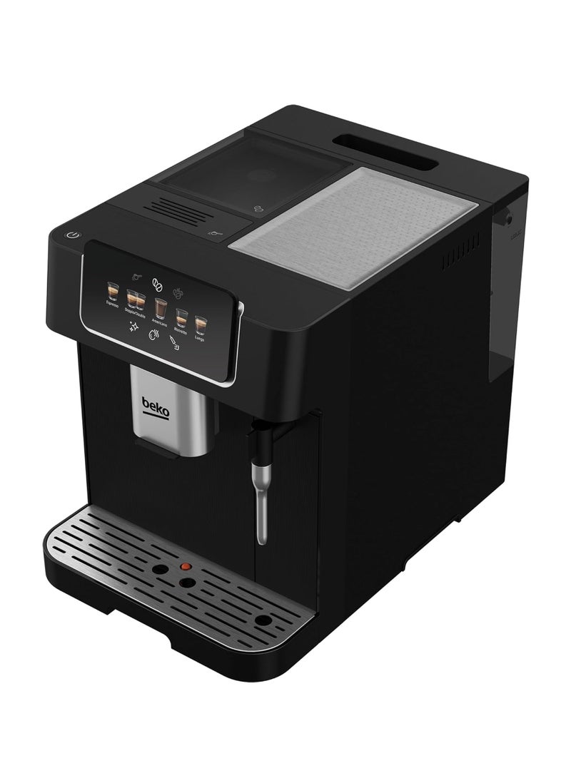 Beko - Bean To Cup Espresso Coffee Machine, Water Tank Capacity, B 19 Bar Pressure, 1350W, 13 Griding Levels, Milk Frother, 5 Preset Coffee Options, LCD Display 2 L CEG7302B ‎Black - Image 1