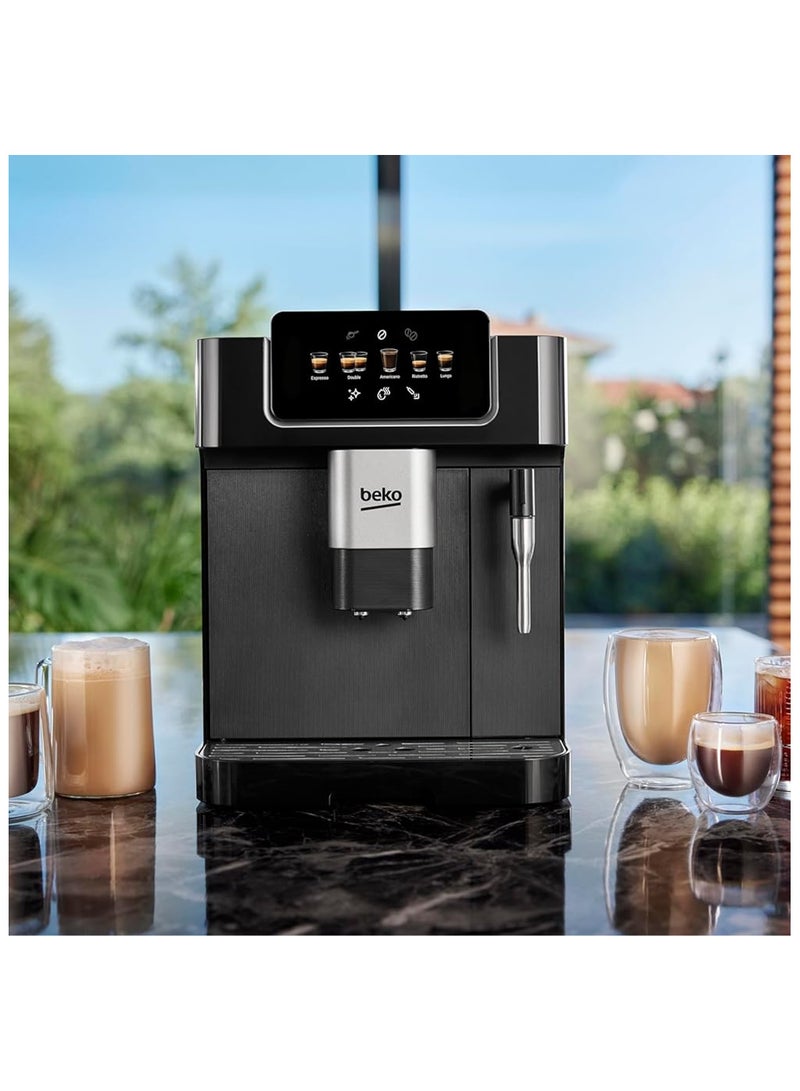 Beko - Bean To Cup Espresso Coffee Machine, Water Tank Capacity, B 19 Bar Pressure, 1350W, 13 Griding Levels, Milk Frother, 5 Preset Coffee Options, LCD Display 2 L CEG7302B ‎Black - Image 1