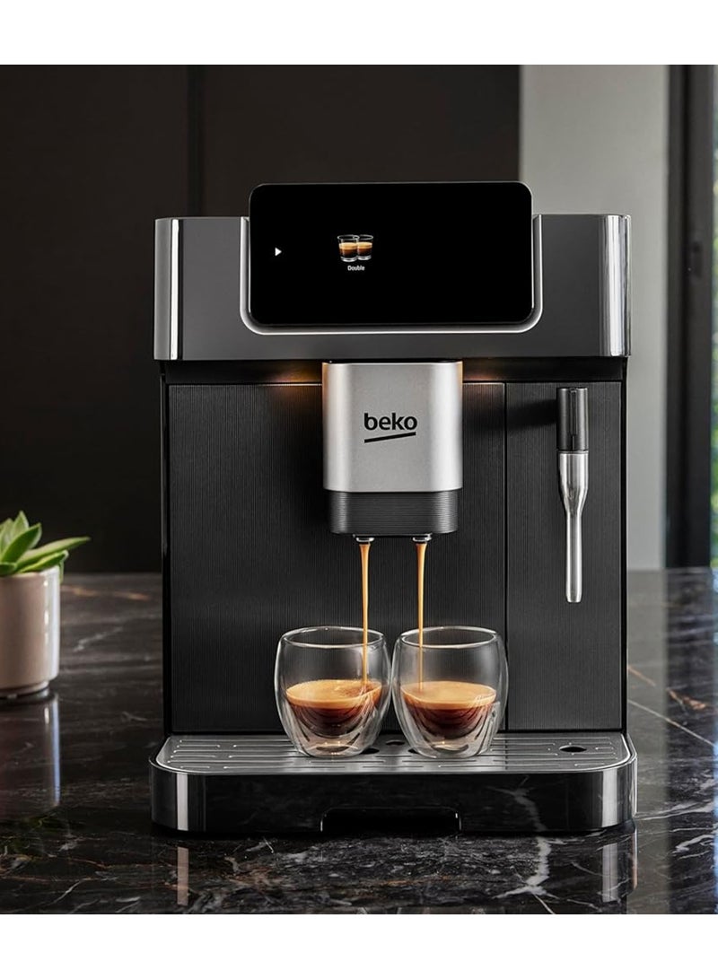 Beko - Bean To Cup Espresso Coffee Machine, Water Tank Capacity, B 19 Bar Pressure, 1350W, 13 Griding Levels, Milk Frother, 5 Preset Coffee Options, LCD Display 2 L CEG7302B ‎Black - Image 1