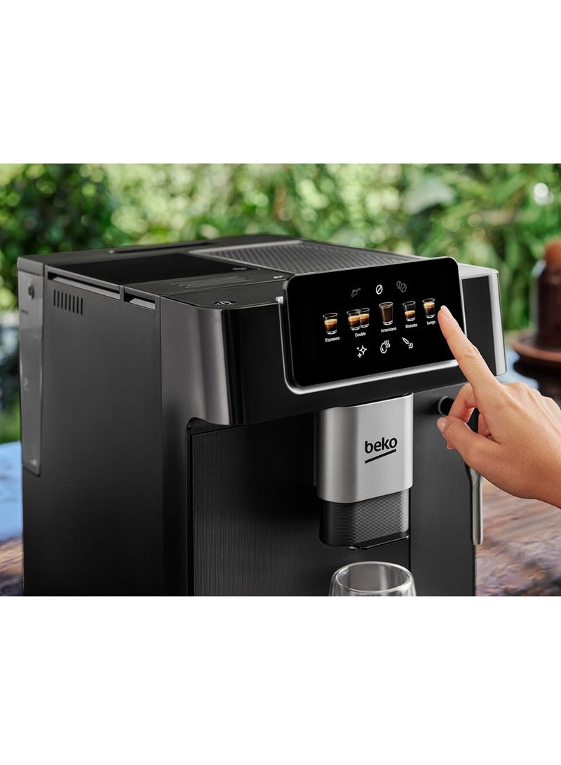 Beko - Bean To Cup Espresso Coffee Machine, Water Tank Capacity, B 19 Bar Pressure, 1350W, 13 Griding Levels, Milk Frother, 5 Preset Coffee Options, LCD Display 2 L CEG7302B ‎Black - Image 1