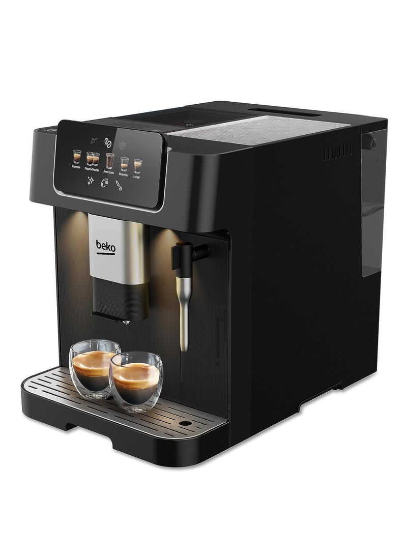 Beko - Bean To Cup Espresso Coffee Machine, Water Tank Capacity, B 19 Bar Pressure, 1350W, 13 Griding Levels, Milk Frother, 5 Preset Coffee Options, LCD Display 2 L CEG7302B ‎Black - Image 1
