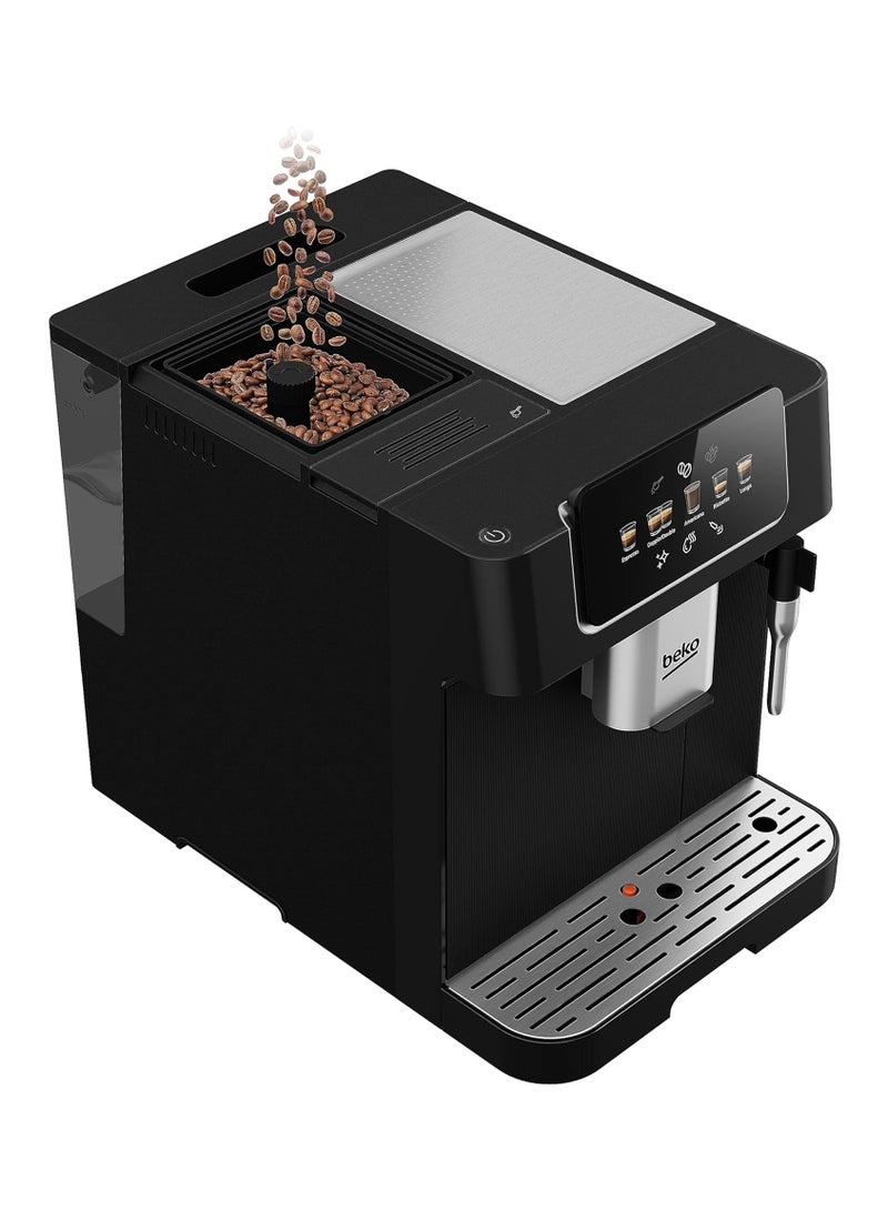 Beko - Bean To Cup Espresso Coffee Machine, Water Tank Capacity, B 19 Bar Pressure, 1350W, 13 Griding Levels, Milk Frother, 5 Preset Coffee Options, LCD Display 2 L CEG7302B ‎Black - Image 1