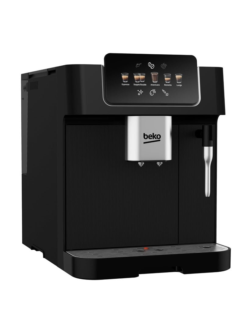 Beko - Bean To Cup Espresso Coffee Machine, Water Tank Capacity, B 19 Bar Pressure, 1350W, 13 Griding Levels, Milk Frother, 5 Preset Coffee Options, LCD Display 2 L CEG7302B ‎Black - Image 1