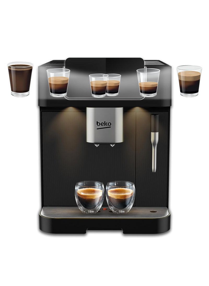 Beko - Bean To Cup Espresso Coffee Machine, Water Tank Capacity, B 19 Bar Pressure, 1350W, 13 Griding Levels, Milk Frother, 5 Preset Coffee Options, LCD Display 2 L CEG7302B ‎Black - Image 1