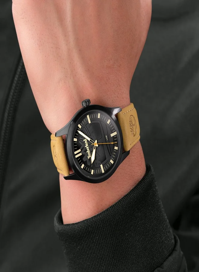 Timberland Men's Rambush Men's Watch 42mm Analog Black Dial Wheat Leather Strap