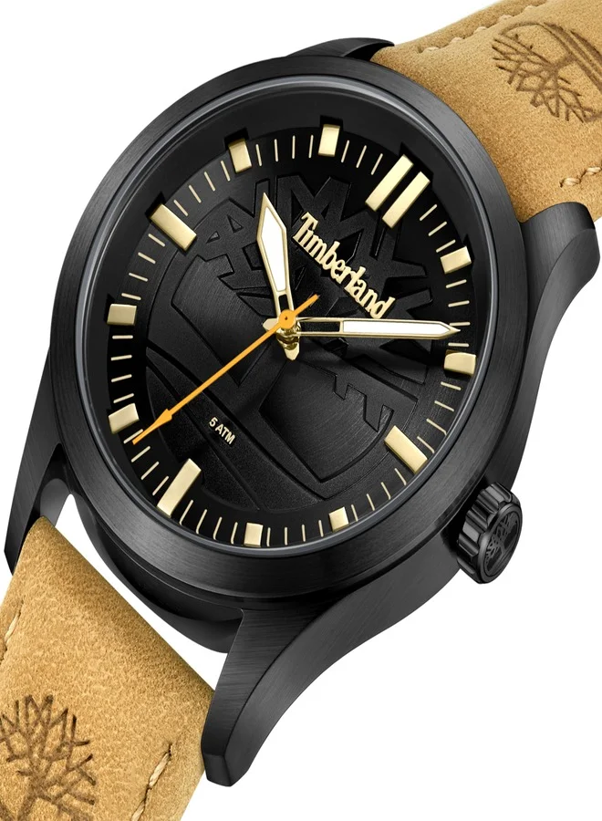 Timberland Men's Rambush Men's Watch 42mm Analog Black Dial Wheat Leather Strap