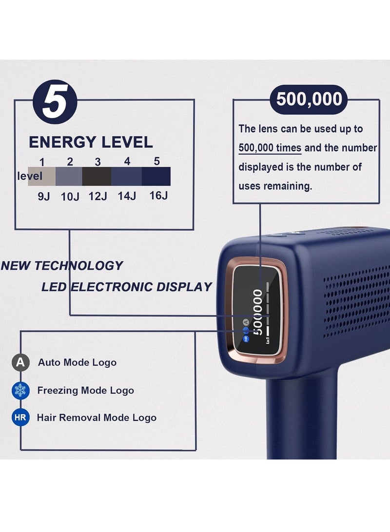 MLAY T14 Laser Painless Fast Hair Removal 3℃ Cold Compress/5-Levels/500000 Pulses Carry An Additional HR Lamp Dark Blue - Image 3