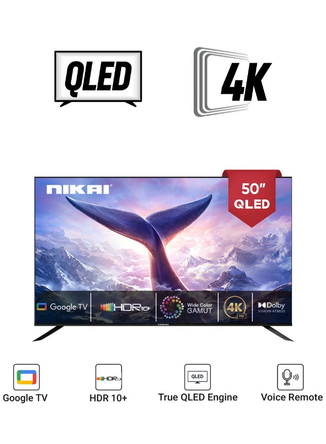 NIKAI 50 Inch 4K QLED Ultra HD Smart Google TV, Hands Free Voice Control, Game Master, Dolby Vision + Atmos, 4K HDR10+, Effortless Connectivity With Android & Apple Devices NPROG50QLED Black - Image 1