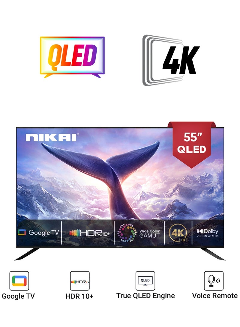 NIKAI 55 Inch 4K QLED Ultra HD Smart Google TV, Hands-Free Voice Control, Game Master, Dolby Vision + Atmos, 4K HDR10+, Effortless Connectivity With Android & Apple Devices NPROG55QLED Black  - Image 1