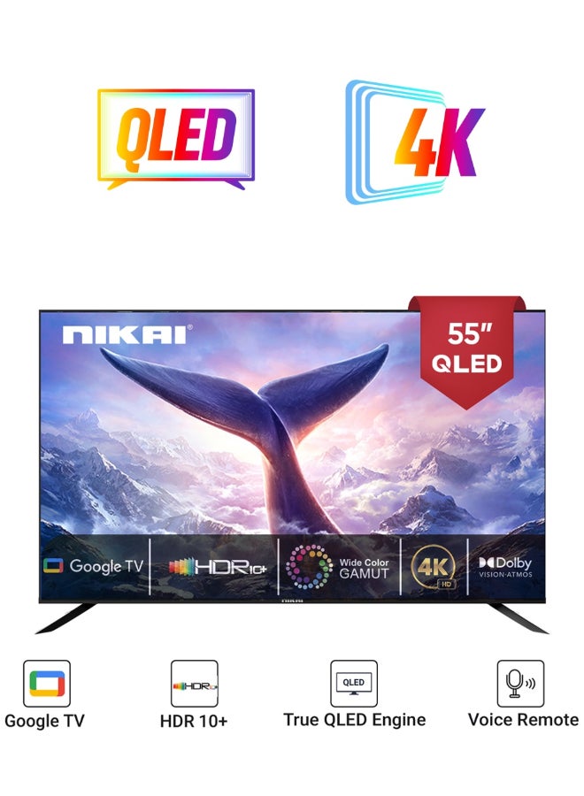 NIKAI 55 Inch 4K QLED Ultra HD Smart Google TV, Hands-Free Voice Control, Game Master, Dolby Vision + Atmos, 4K HDR10+, Effortless Connectivity With Android & Apple Devices NPROG55QLED Black - Image 1