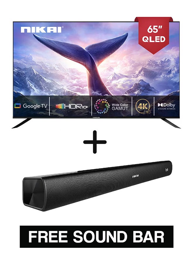 65 Inch 4K QLED Ultra HD Smart Google TV, Hands Free Voice Control, Game Master, Dolby Vision + Atmos, 4K HDR10+, Effortless Connectivity With Android & Apple Devices NPROG65QLED Black