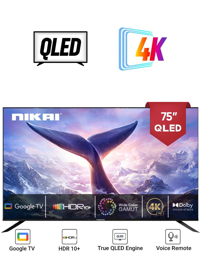 75 Inch 4K QLED Ultra HD Smart Google TV, Hands-Free Voice Control, Game Master, Dolby Vision + Atmos, 4K HDR10+, Effortless Connectivity With Android & Apple Devices NPROG75QLED Black