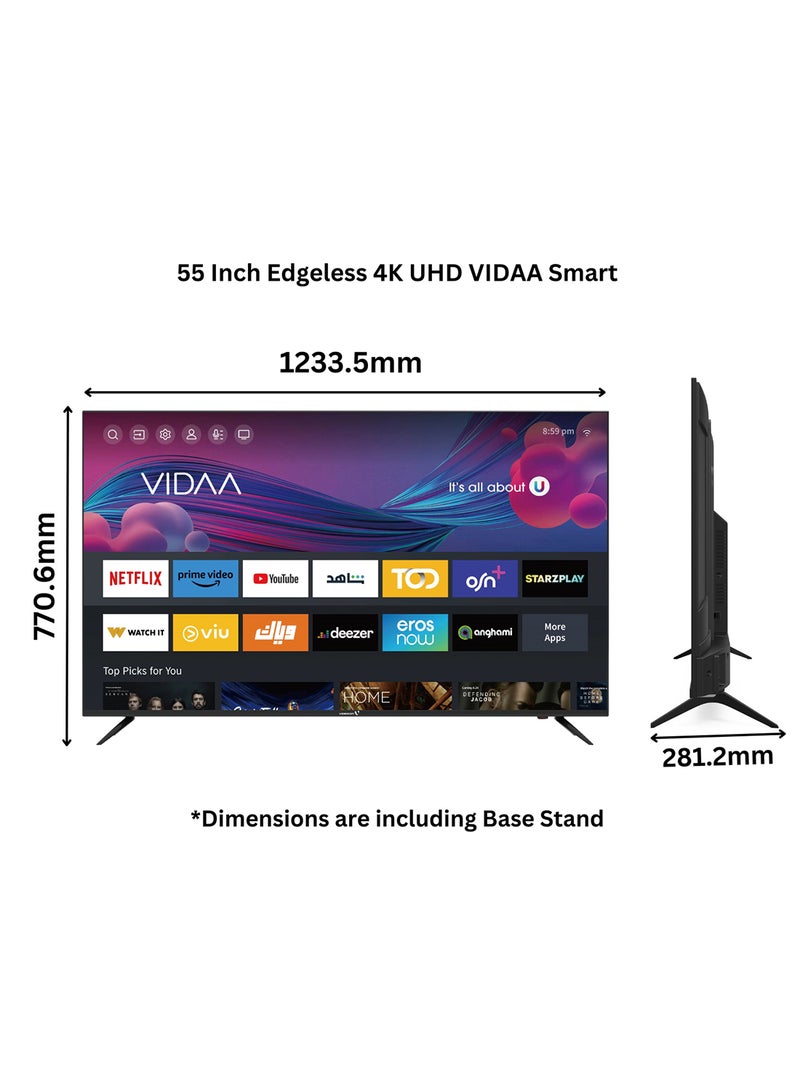 VIDEOCON 55 Inch Edgeless 4K UHD Smart TV With Bluetooth, Voice Mouse And Dolby Audio 2024 E55ELVD1100 Black  - Image 3