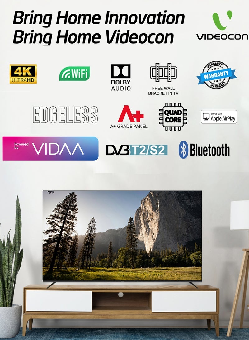 VIDEOCON 55 Inch Edgeless 4K UHD Smart TV With Bluetooth, Voice Mouse And Dolby Audio 2024 E55ELVD1100 Black  - Image 2