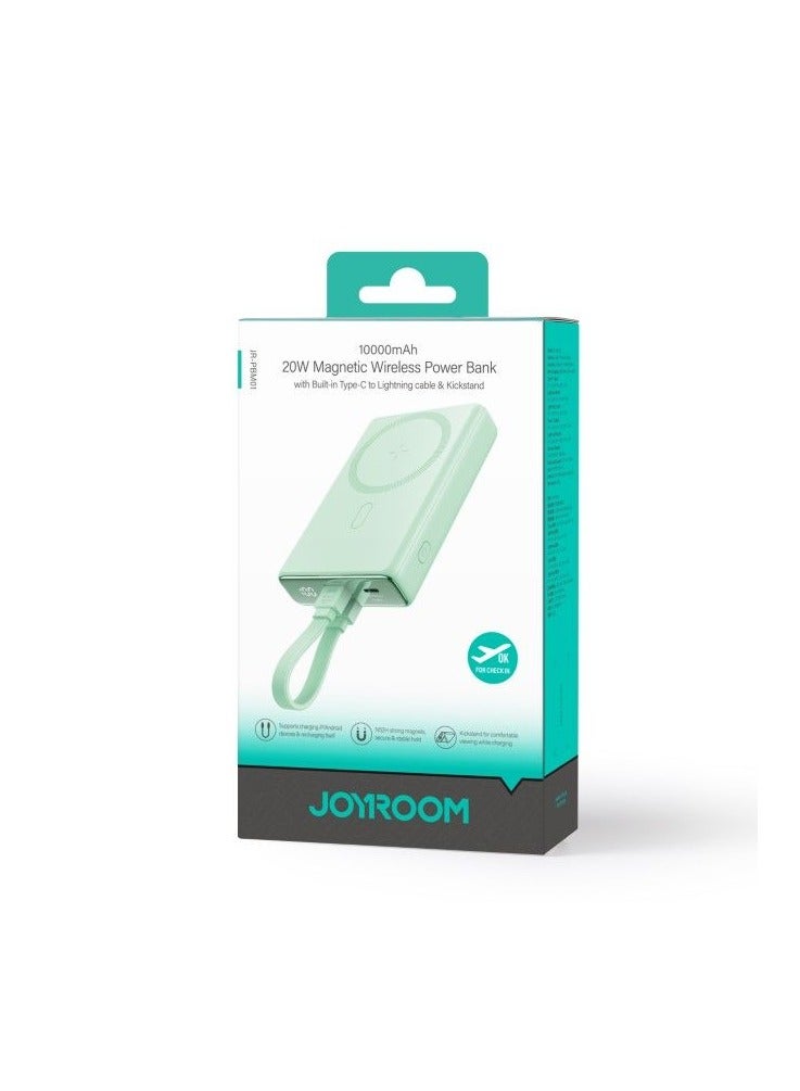 JOYROOM 10000 mAh Joyroom - Magnetic Power Bank (20W) MagSafe Compatible, USB-C Port, Including USB-C to Lightning Cable Green  - Image 2