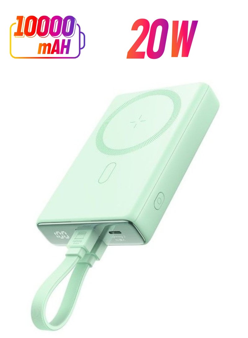 JOYROOM 10000 mAh Joyroom - Magnetic Power Bank (20W) MagSafe Compatible, USB-C Port, Including USB-C to Lightning Cable Green  - Image 1