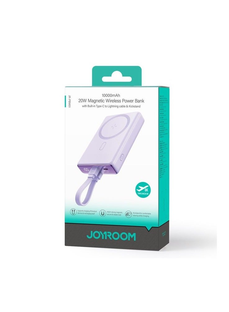 JOYROOM 10000 mAh Joyroom - Magnetic Power Bank (20W) MagSafe Compatible, USB-C Port, Including USB-C to Lightning Cable Purple  - Image 2