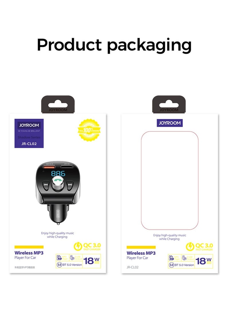 JOYROOM Joyroom Wireless 18W MP3 Player with Car Charging Function and USB-A Ports Black  - Image 2