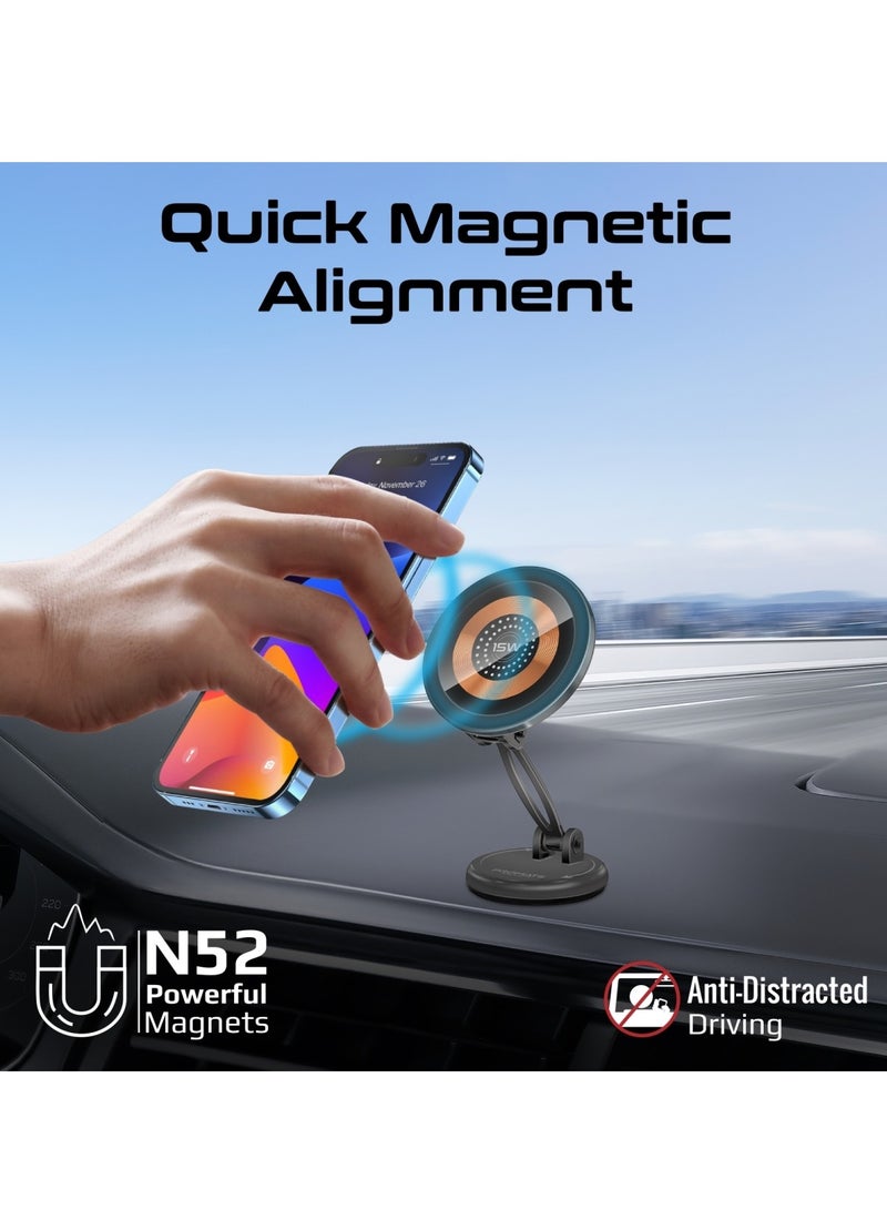 PROMATE - Magnetic Wireless Car Charger, Ultra-fast Magsafe Transparent Charger With 15W Output, Height Adjustment, 360 Degree Rotation, And Cradleless Design For iPhone 16/14, Magnus2-Qi - Black - Image 1