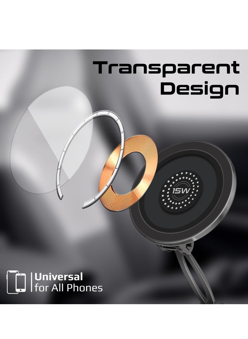 PROMATE - Magnetic Wireless Car Charger, Ultra-fast Magsafe Transparent Charger With 15W Output, Height Adjustment, 360 Degree Rotation, And Cradleless Design For iPhone 16/14, Magnus2-Qi - Black - Image 1