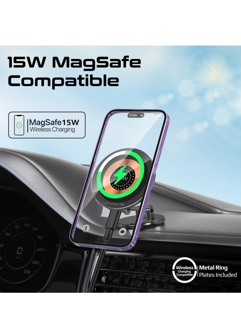 PROMATE - Magnetic Wireless Car Charger, Ultra-fast Magsafe Transparent Charger With 15W Output, Height Adjustment, 360 Degree Rotation, And Cradleless Design For iPhone 16/14, Magnus2-Qi - Black - Image 1