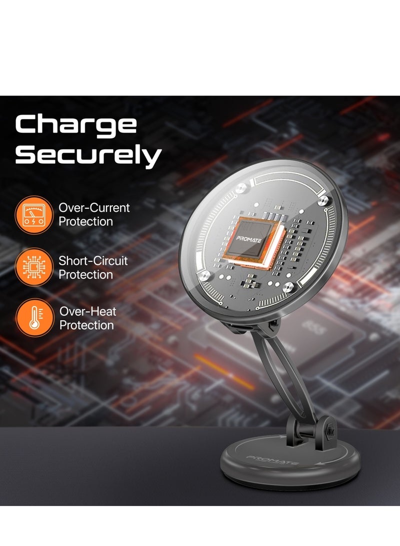 PROMATE - Magnetic Wireless Car Charger, Ultra-fast Magsafe Transparent Charger With 15W Output, Height Adjustment, 360 Degree Rotation, And Cradleless Design For iPhone 16/14, Magnus2-Qi - Black - Image 1