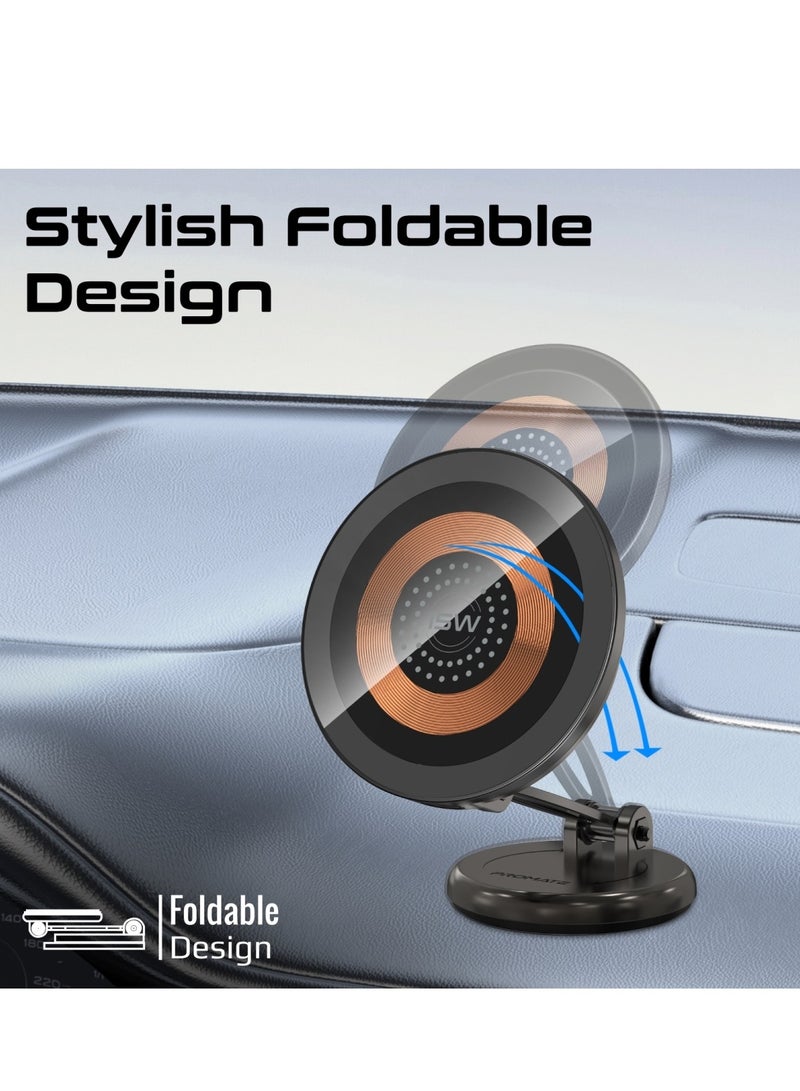 PROMATE - Magnetic Wireless Car Charger, Ultra-fast Magsafe Transparent Charger With 15W Output, Height Adjustment, 360 Degree Rotation, And Cradleless Design For iPhone 16/14, Magnus2-Qi - Black - Image 1