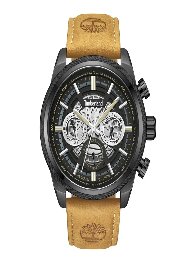 تمبرلاند Hadlock Men's Watch 46mm Analog Black Dial Tan Leather Strap