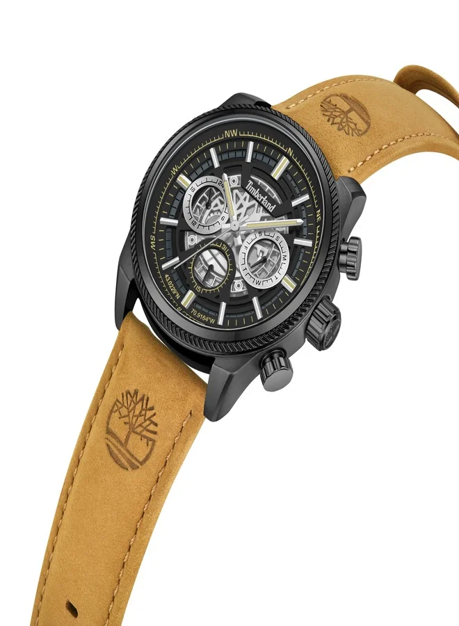 تمبرلاند Hadlock Men's Watch 46mm Analog Black Dial Tan Leather Strap
