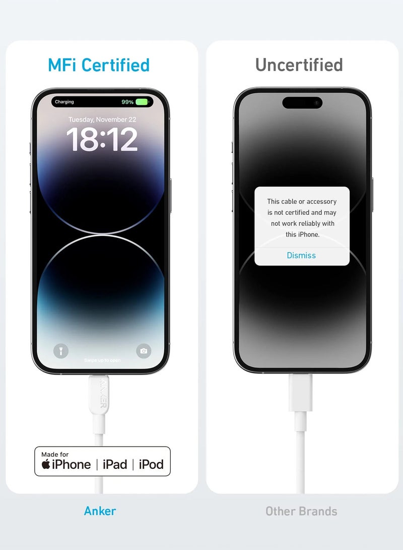 60W, 310 USB-C to Lightning Cable, 3ft, MFi Certified, Fast Charging Cable for iPhone 14 Plus 14 14 Pro Max 13 13 Pro 12 11 X XS XR White