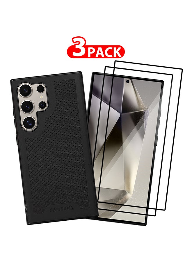 MARGOUN 3 Pack For Samsung Galaxy S24 Ultra Case And 2 Screen Protectors Anti Slip Textured Design Scratch Resistant Shock Absorbing Case Cover Black - Image 1