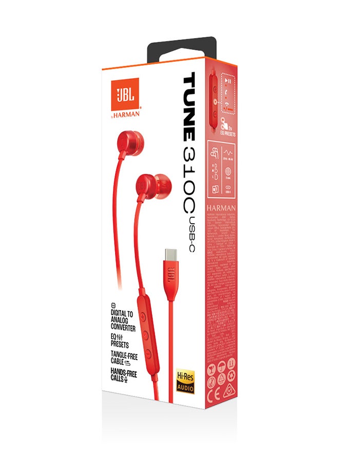 JBL - Tune 310C USB-C Wired Hi-Res In-Ear Headphones Red - Image 1