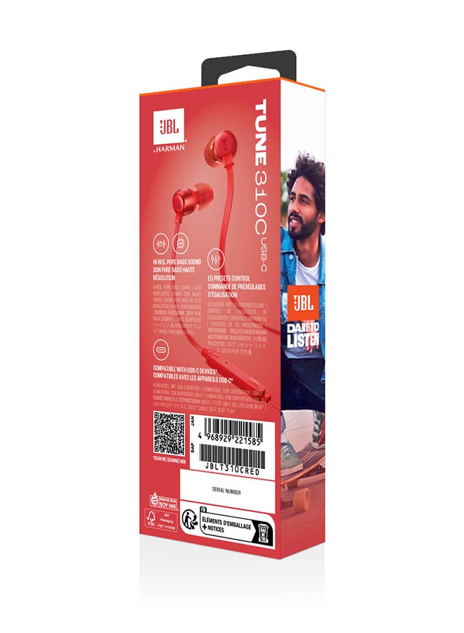 JBL - Tune 310C USB-C Wired Hi-Res In-Ear Headphones Red - Image 1
