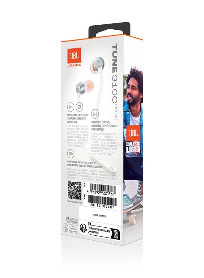 JBL - Tune 310C USB-C Wired Hi-Res In-Ear Headphones White - Image 1