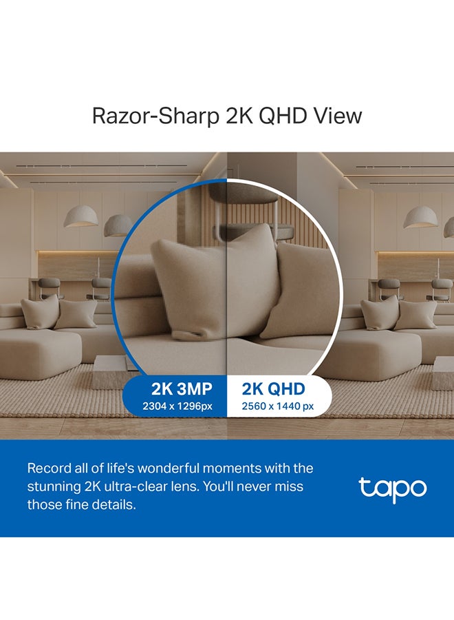 تي بي لينك كاميرا Tapo TC72 Pan/Tilt 2K QHD 4MP ذكية للأمن واي فاي CCTV داخلية مع رؤية دورانية 360¬∞ - Image 3