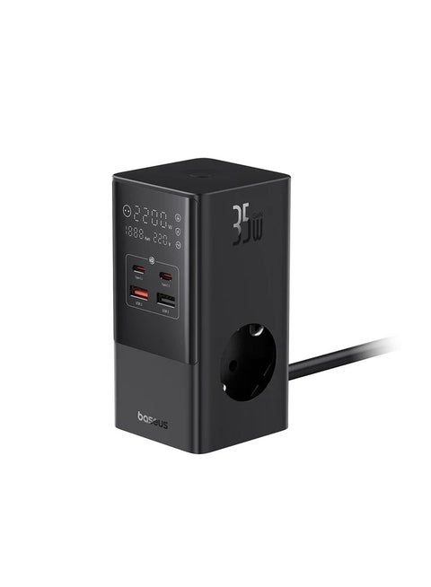 OS-Baseus PowerCombo Tower Digital PowerStrip 3AC+2U+2C 35W with 1.5m Power Cord EU Cluster Black