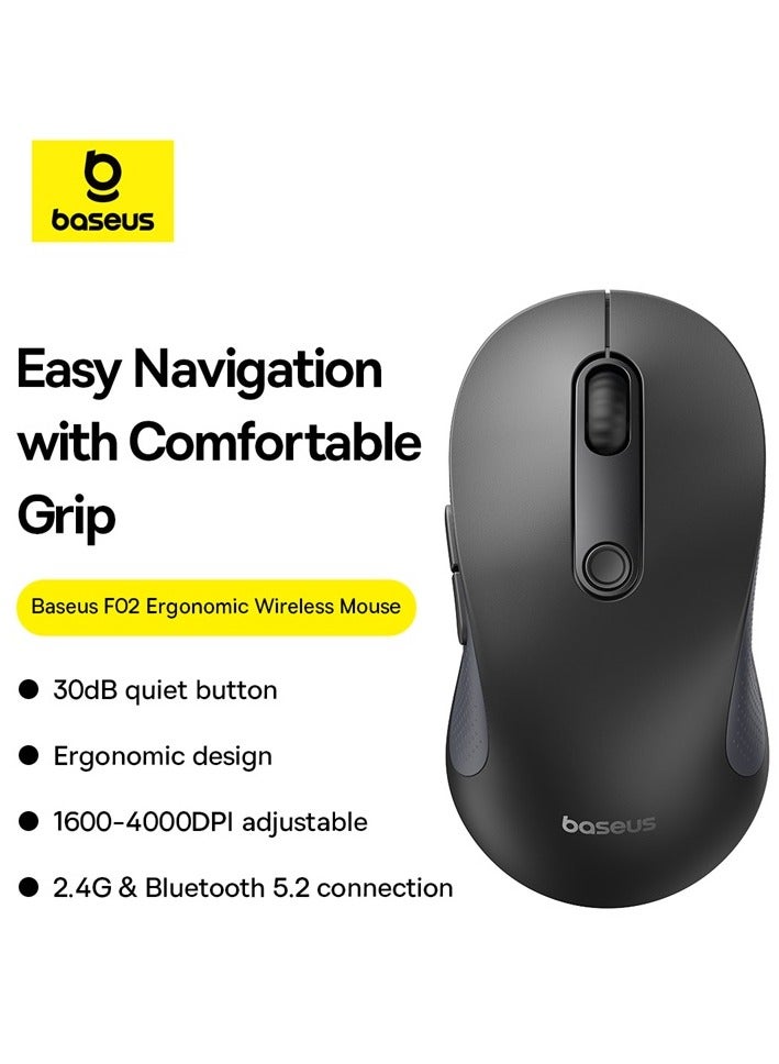 Baseus Ergonomic Mouse F02, 4000 DPI, 5 DPI Adjustable, 2.4GHz Bluetooth Wireless Mouse, USB Computer Mouse For Laptop, PC, Chromebook, Notebook Black  - Image 5