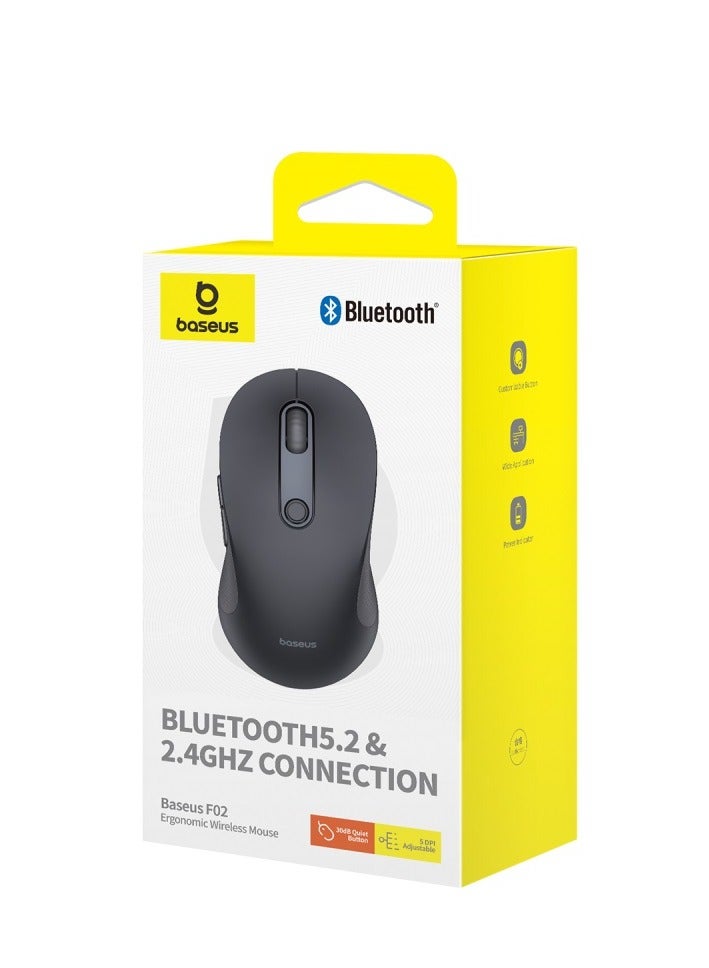 Ergonomic Mouse F02, 4000 DPI, 5 DPI Adjustable, 2.4GHz Bluetooth Wireless Mouse, USB Computer Mouse For Laptop, PC, Chromebook, Notebook Black