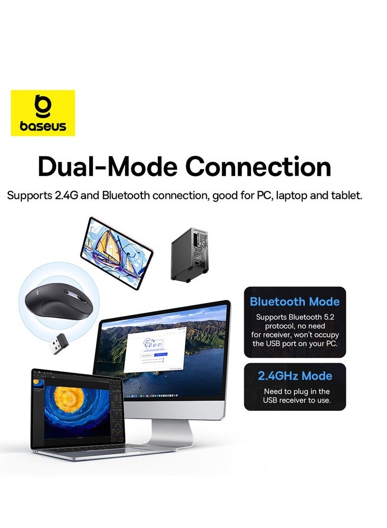 Baseus Ergonomic Mouse F02, 4000 DPI, 5 DPI Adjustable, 2.4GHz Bluetooth Wireless Mouse, USB Computer Mouse For Laptop, PC, Chromebook, Notebook Black  - Image 3