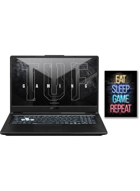 Asus TUF F17 Gaming Laptop 17.3" FHD 144Hz Display Core i5-11400H 16GB 512GB SSD NVIDIA RTX 3050 4GB Graphics Backlit Eng Key WIN11 Black With Free Gaming Quotes English Graphite Black