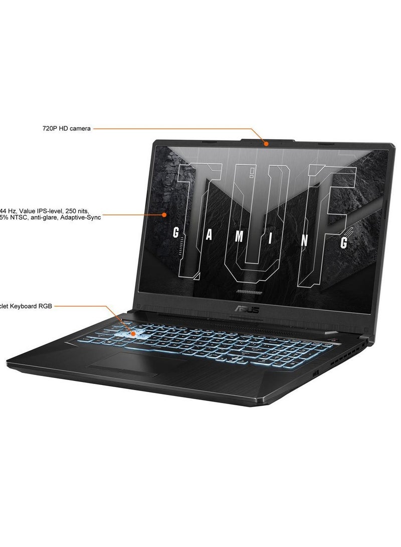 Asus TUF F17 Gaming Laptop 17.3" FHD 144Hz Display Core i5-11400H 16GB 512GB SSD NVIDIA RTX 3050 4GB Graphics Backlit Eng Key WIN11 Black With Free Gaming Quotes English Graphite Black