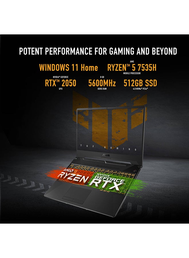 ASUS (Upgraded Version) TUF Gaming A15 Laptop With 15.6-Inch Display, Ryzen 5 7535HS Processor/8GB RAM/512GB SSD/4GB GeForce RTX 2050 Graphics/Windows 11 Home / English/Arabic Black (Upgraded Version) - Image 3
