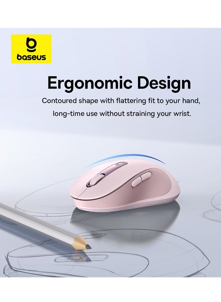 Baseus - Ergonomic Mouse F02, 4000 DPI, 5 DPI Adjustable, 2.4GHz Bluetooth Wireless Mouse, USB Computer Mouse For Laptop, PC, Chromebook, Notebook Pink - Image 1